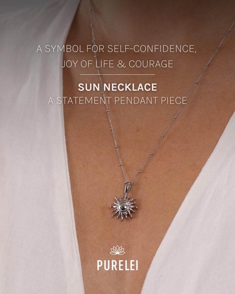 PureleiÂ® Sun Necklace: Waterproof & Adjustable, Chain with sun pendant, 20 to 22 inch adjustable length, 18K Gold plated stainless steel - silver - Image 2